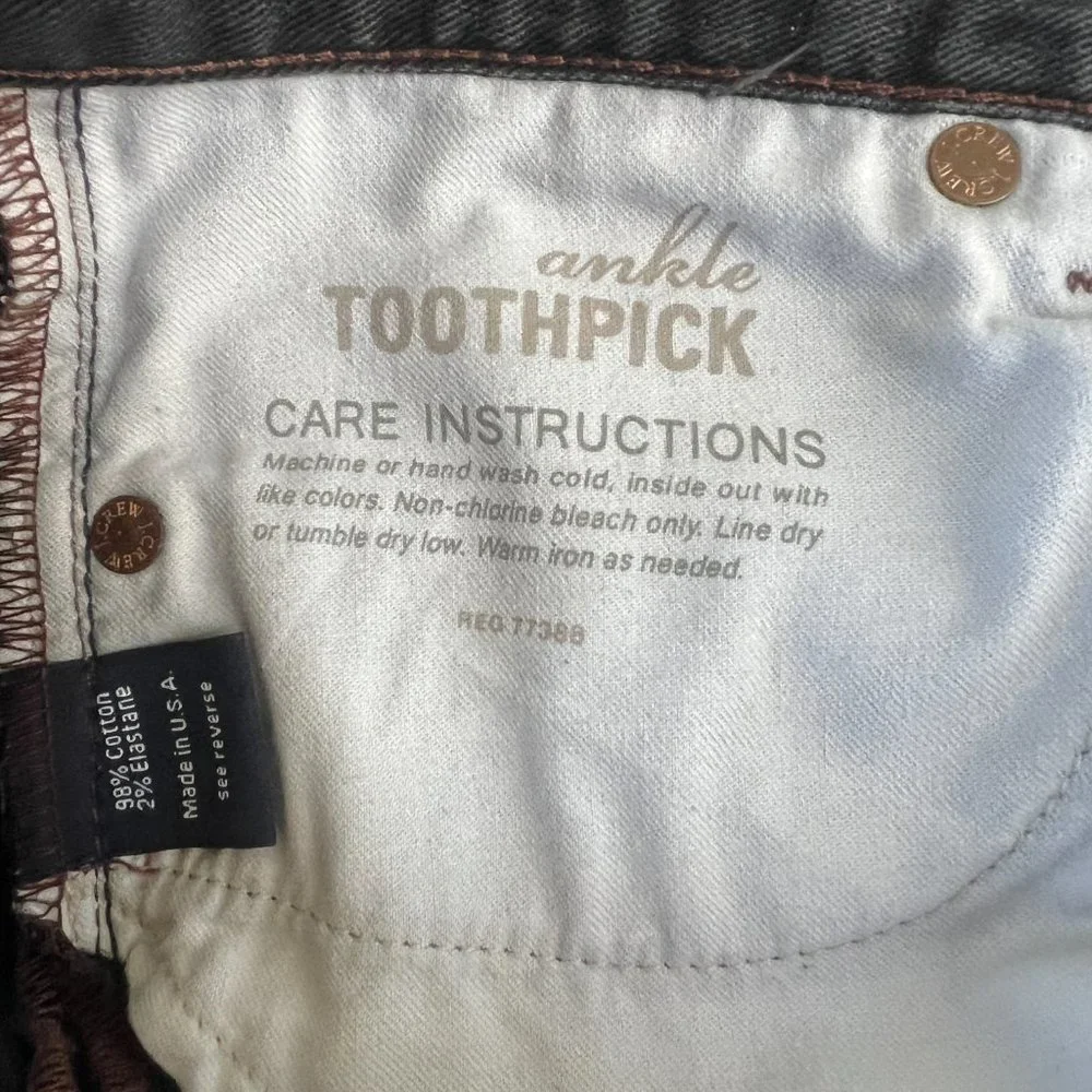 J. Crew Ankle Toothpick Jeans, Dark Indigo, Size 26 - Picture 7 of 8